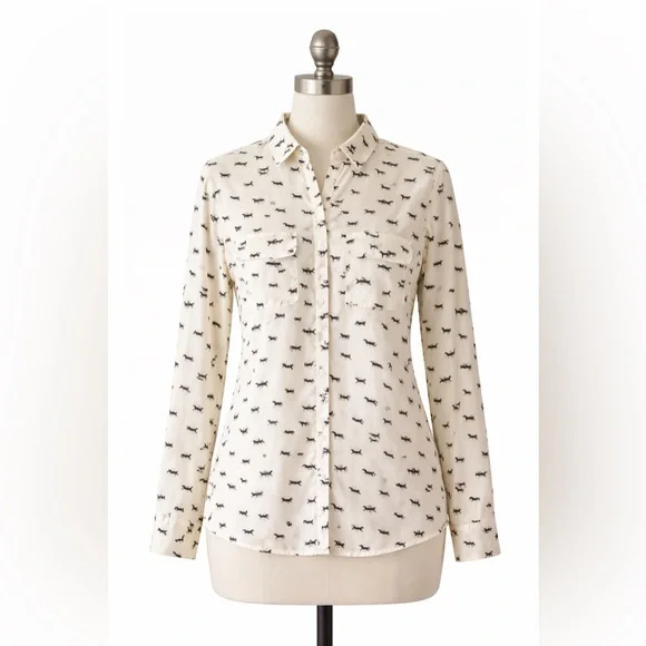 Alfred Sung White Horse Print Button-Up Shirt Size M - Picture 1 of 7